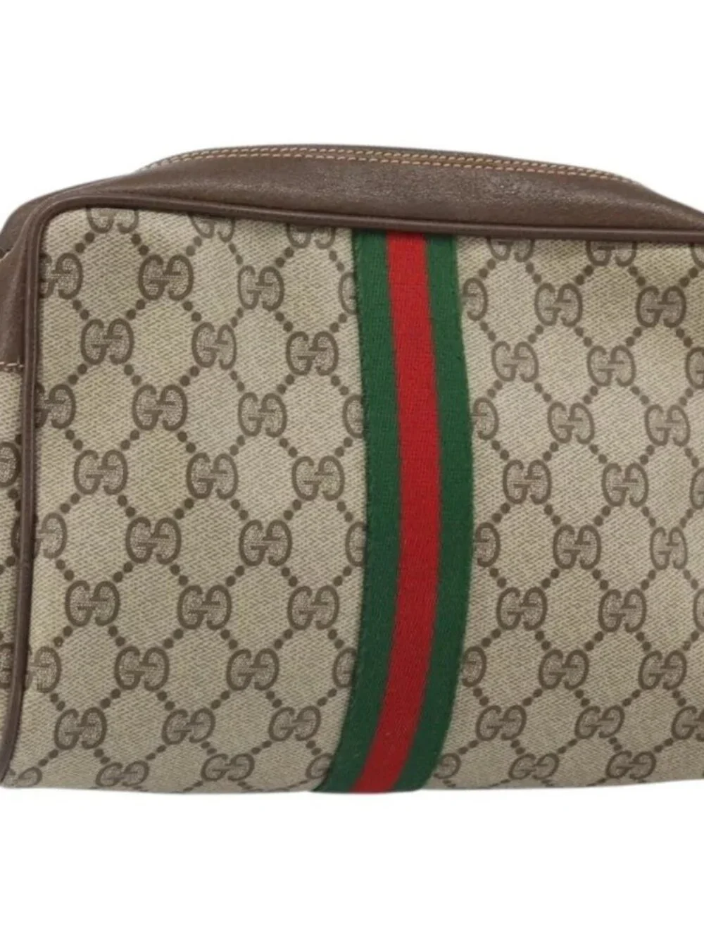 GUCCI GG Supreme Web Sherry Line Bag PVC Beige Red 156 01 012 Auth BA10259